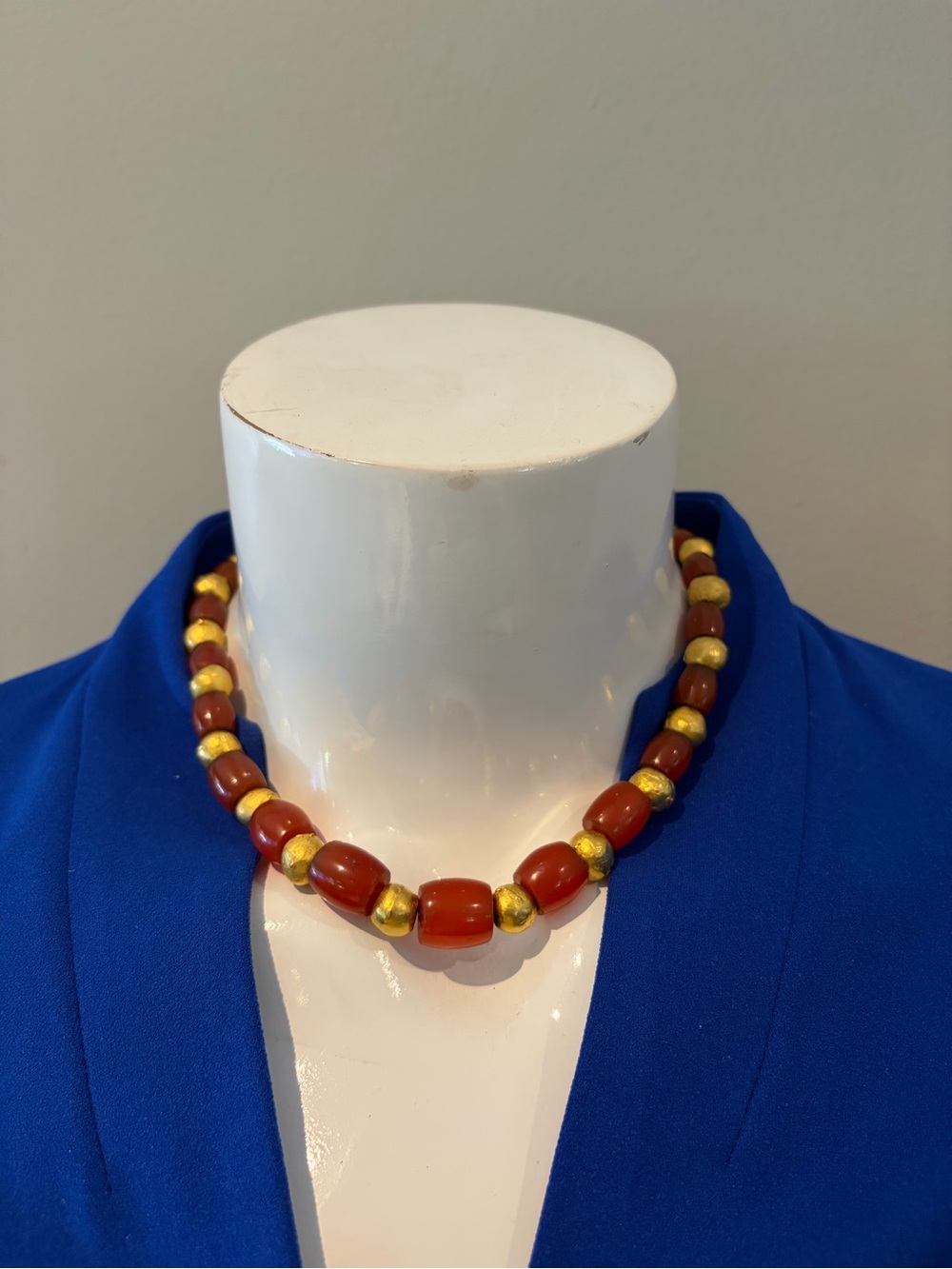 Red and Gold Beaded Statement Necklace and earrings